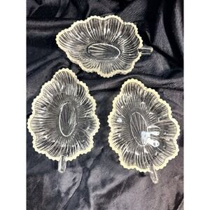 3- Antique Federal Glass Leaf Relish/Trinket/Nut Dishes Rib Clear Crystal (2660)